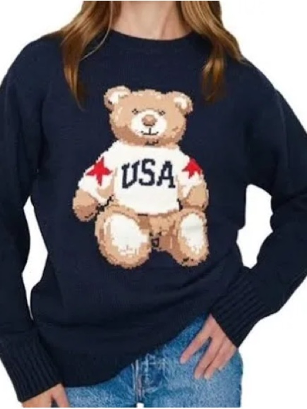 Mighty Fine Navy Blue Teddy USA Sweater